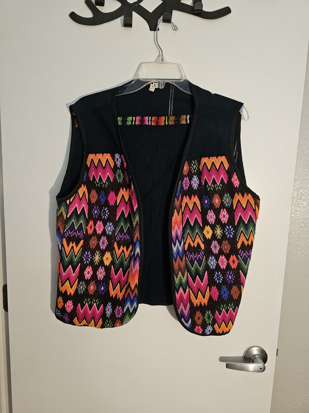 Hand Crafted Multicolor Woven Patterned Vest - Black Base